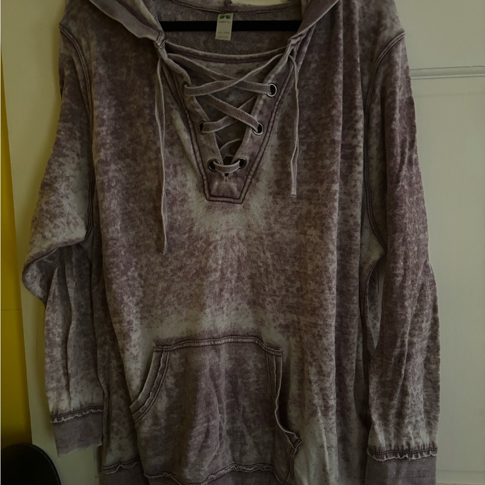 GreenTea Women's V-Neck Lace-Up Sweater - Purple